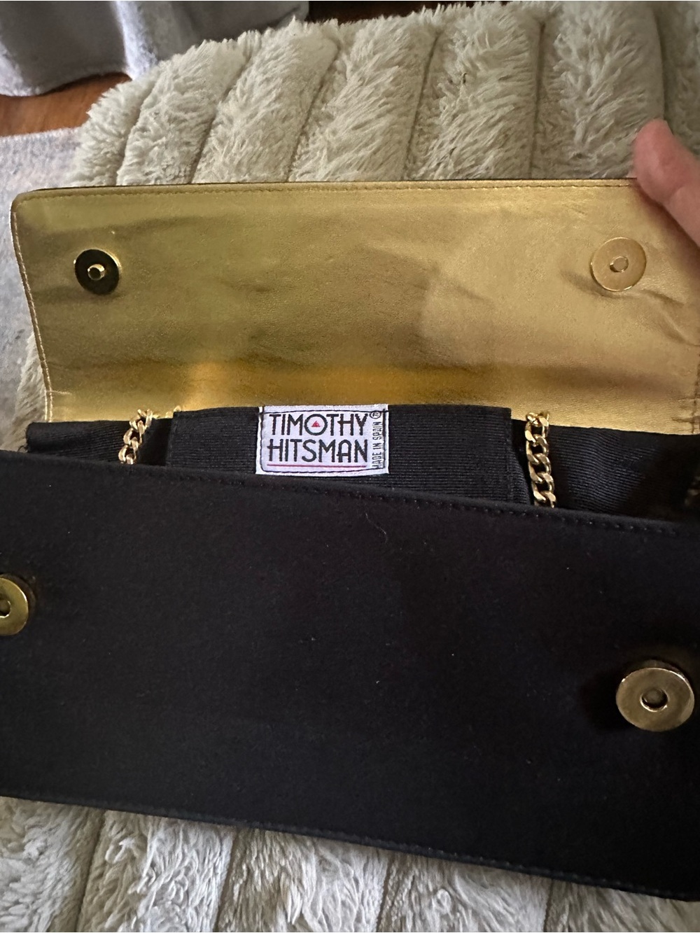 Timothy Hitsman Black Clutch with Gold Interior